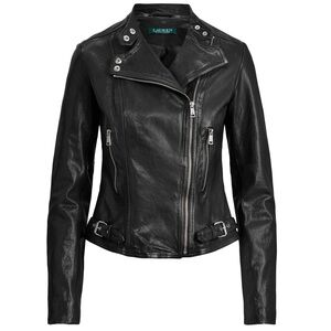 NWT RL leather jacket in black 12-14 size